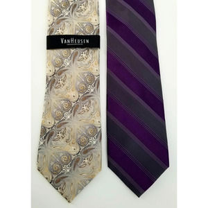 NWT 100% Silk Ties - Lot of 2 - Calvin Klein Van Heusen 3" Wide 57" Long MSRP$86